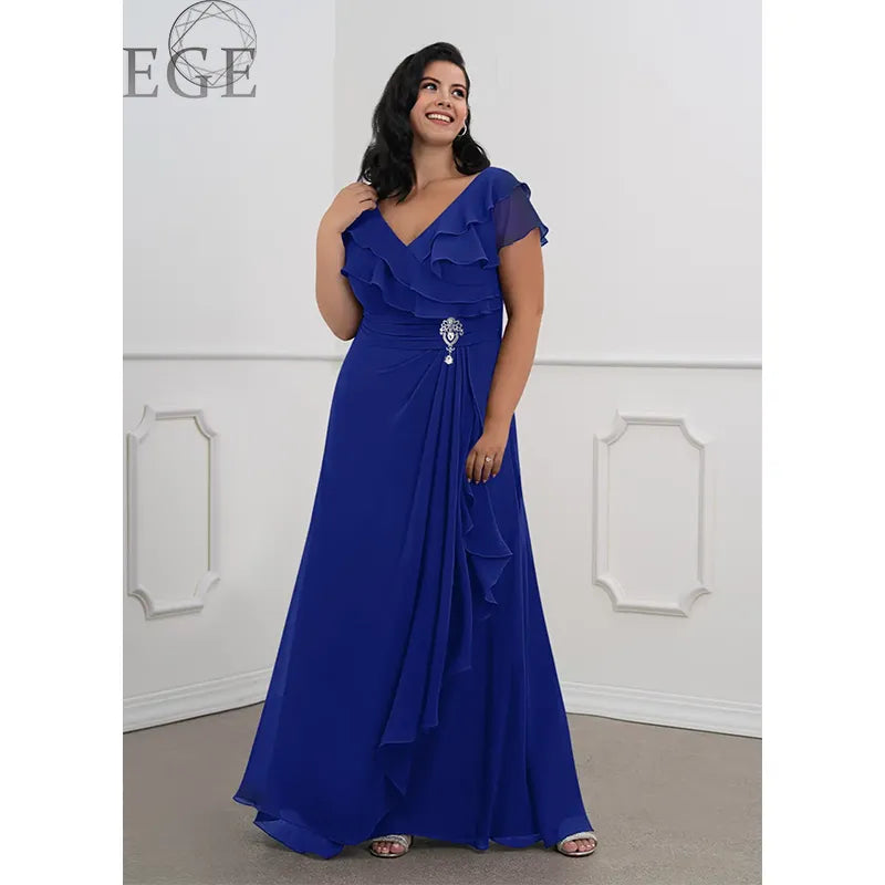 2023 Plus Size Spring Summer Ruffle V Neck Chiffon Luxury Dress 4XL5XL Wedding Party Elegant Maxi Plus Size Evening Dresses 2023 Plus Size Spring Summer Ruffle V Neck Chiffon Luxury Dress 4XL5XL Wedding Party Elegant Maxi Plus Size Evening Dresses