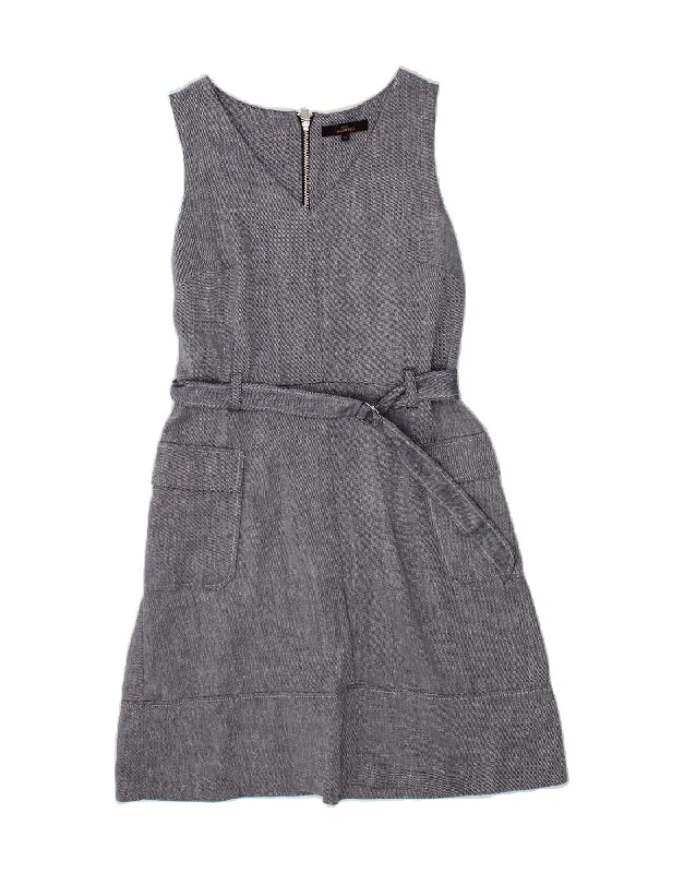 NEXT Womens Sleeveless A-Line Dress UK 12 Medium Navy Blue Linen