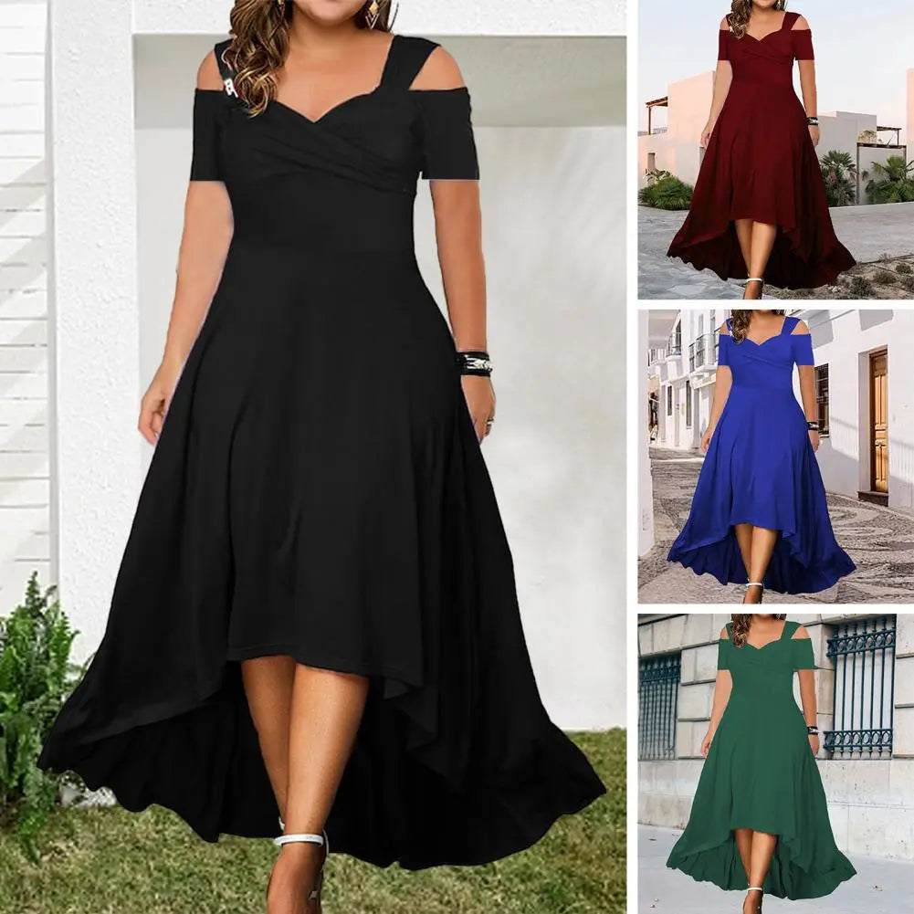 Elegant Plus Size Off-shoulder Summer Dress Flared V-neck Slim Fit Large Hem for Casual Parties Women's Party Wear 3 Years Elegant Plus Size Off-shoulder Summer Dress Flared V-neck Slim Fit Large Hem for Casual Parties Women's Party Wear 3 Years