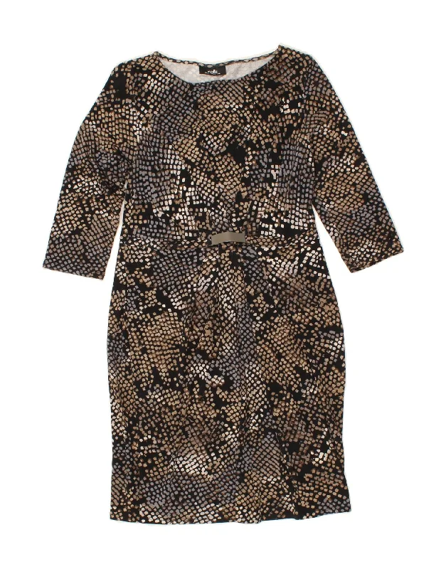 WALLIS Womens 3/4 Sleeve Sheath Dress UK 12 Medium Black Spotted Viscose