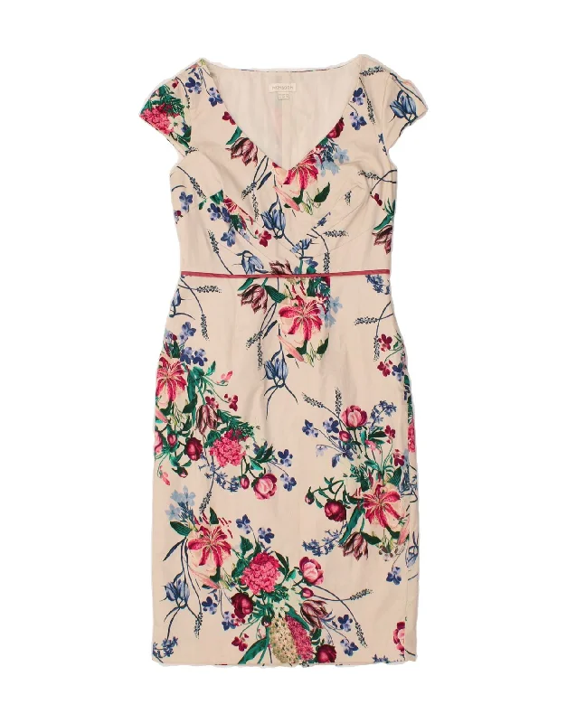 MONSOON Womens Sheath Dress UK 12 Medium  Off White Floral Cotton