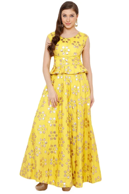 Bamboo Art Silk Embroidered Lehenga Choli Dress Material In Yellow