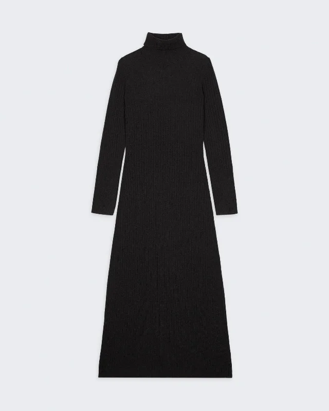 Wide Rib Turtleneck Dress In Cashmere - Black