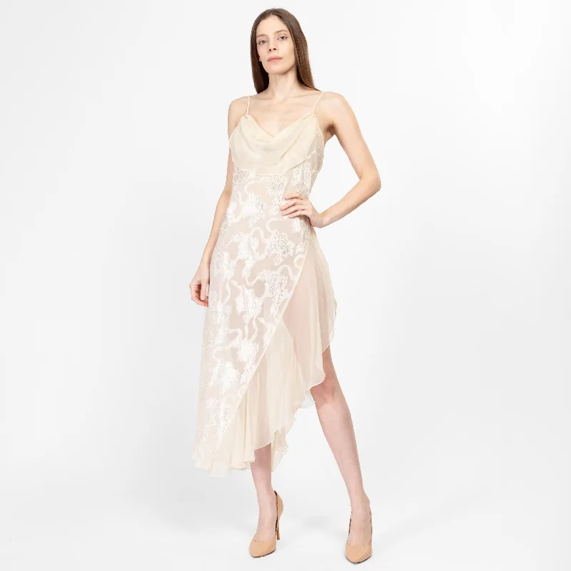 Medium 90s Victoria's Secret Ivory Floral High Slit Slip Dress