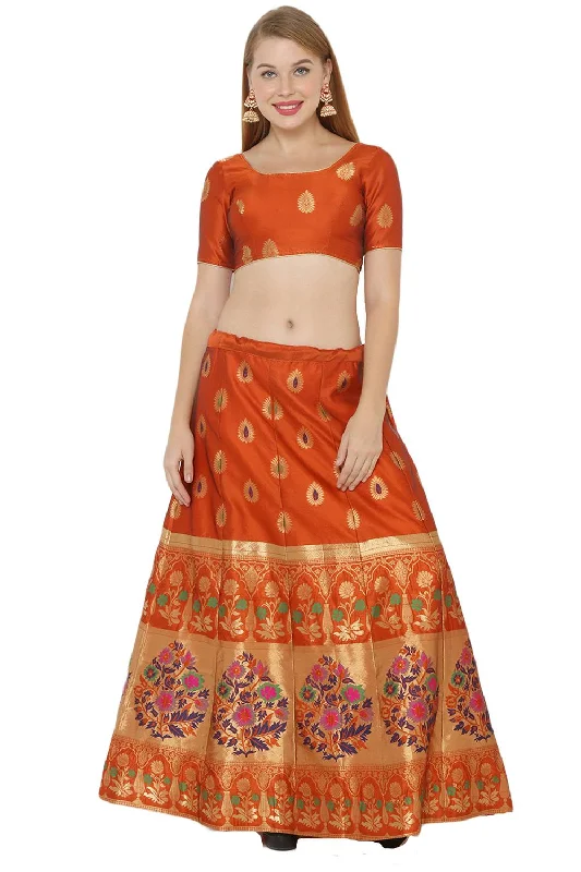 Art Silk Foil Print Lehenga Choli Dress Material In Orange
