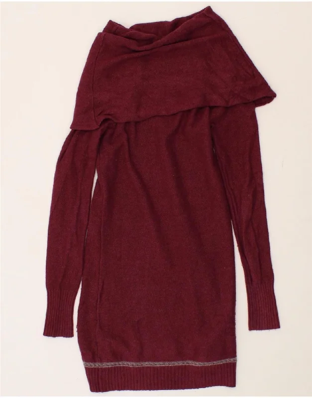 FAT FACE Womens Long Sleeve Jumper Dress UK 10 Small Maroon
