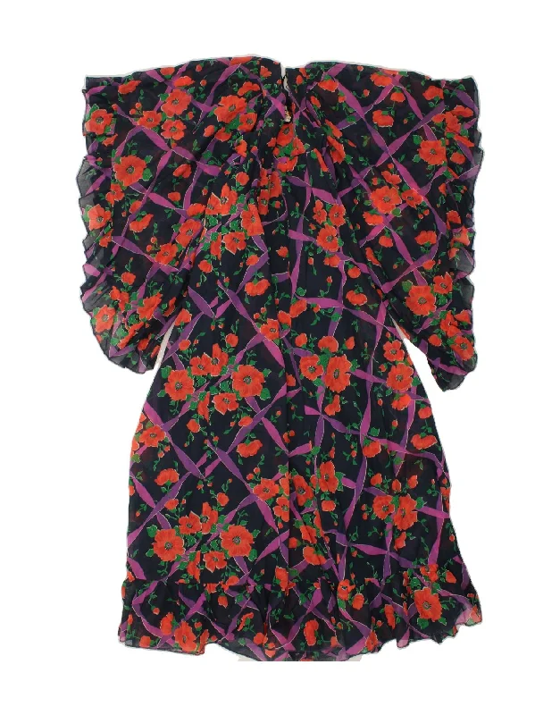 VINTAGE Womens Batwing Tunic Dress UK 10 Small Navy Blue Floral