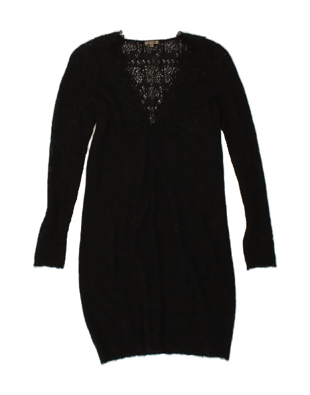 JIGSAW Womens Long Sleeve Sheath Dress UK 12 Medium Black Floral Acrylic