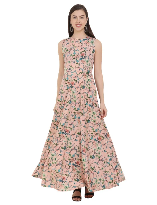 Attractive Cut Sleeve Printed Dress in Peach Colour