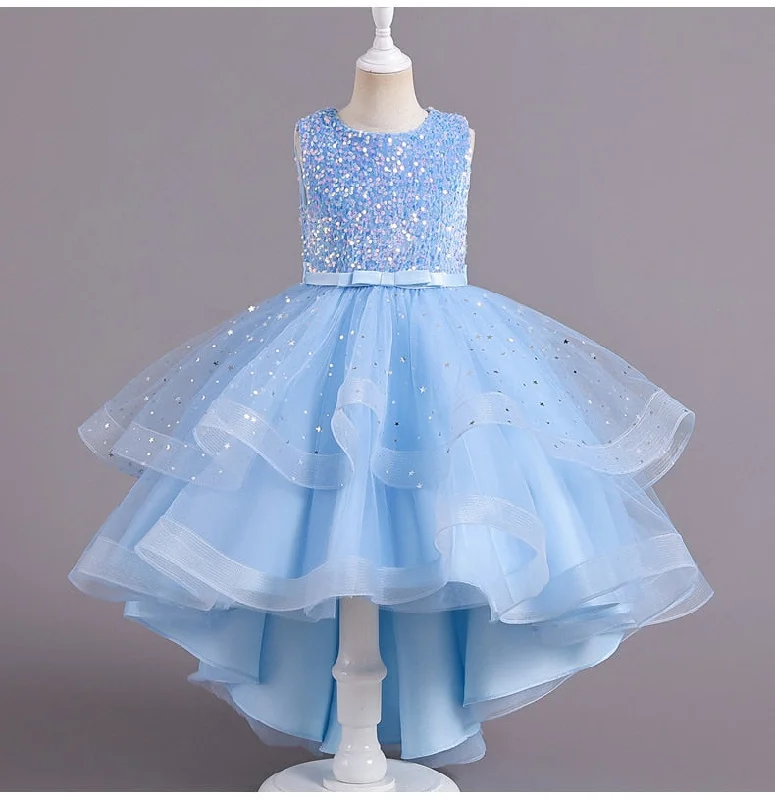 Glitter Sequin Hi-Lo Child Flower Girl Dresses Birthday Tulle Sleeveless Bow Starry Princess Kids Wedding Party Formal Gown Glitter Sequin Hi-Lo Child Flower Girl Dresses Birthday Tulle Sleeveless Bow Starry Princess Kids Wedding Party Formal Gown