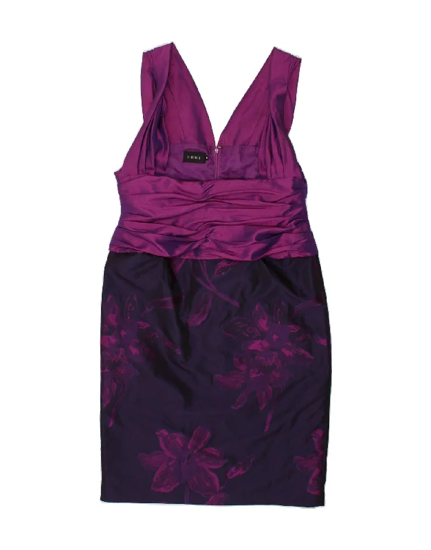 VINTAGE Womens Sleeveless Sheath Dress UK 16 Large Purple Floral Polyester