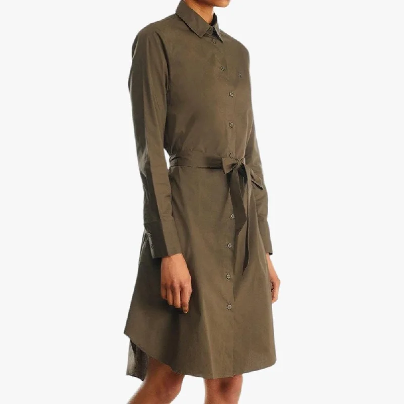 Polo Womens Poplin Long Sleeve Placket Dress Olive