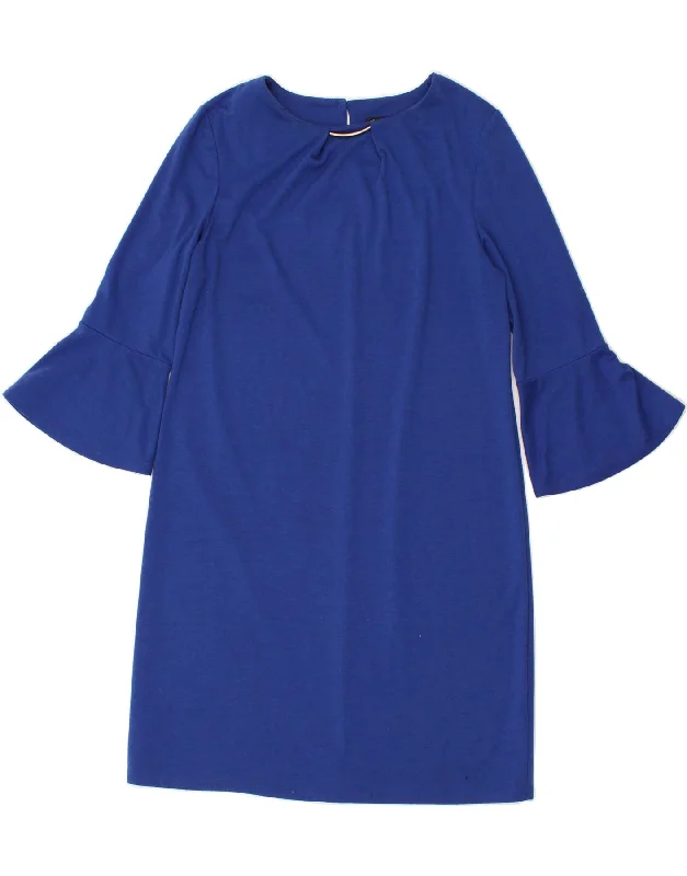 DEBENHAMS Womens 3/4 Sleeve Sheath Dress UK 16 Large  Navy Blue Polyester