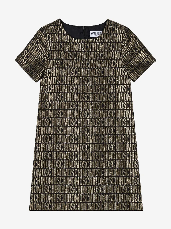 Moschino Girls Logo Dress in Gold