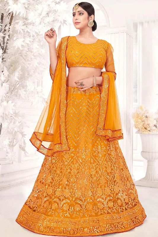 Net Sequin Lehenga Choli Dress Material In Mustard