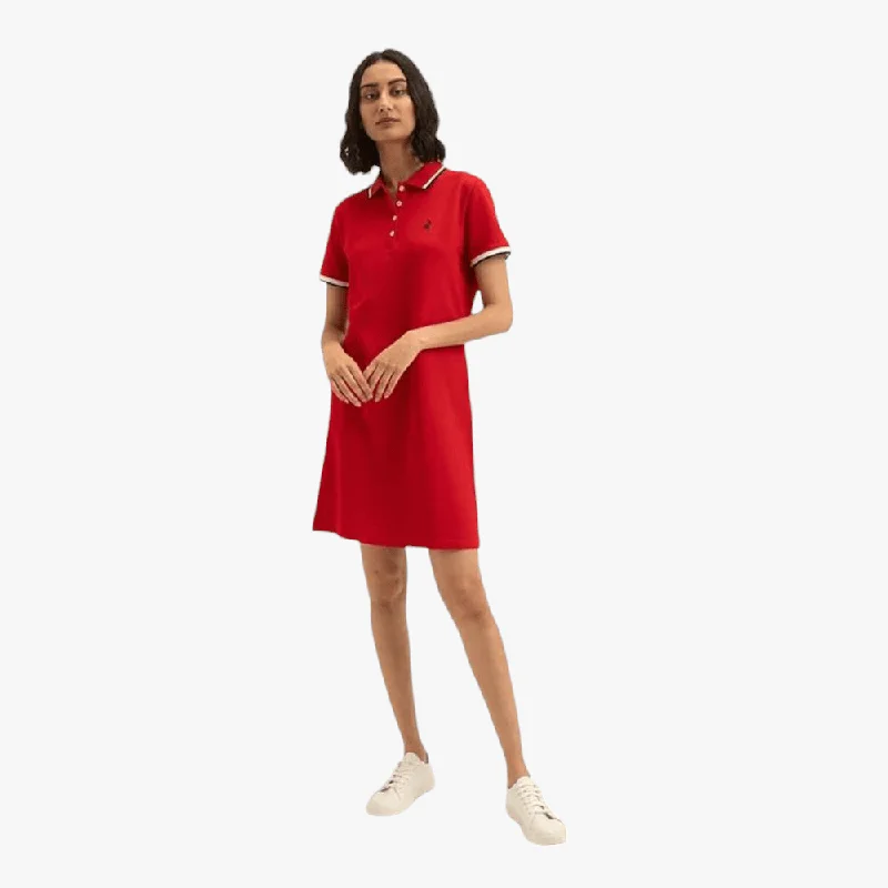 Polo Womens Essential Stretch Short Sleeve Golfer Dress Red