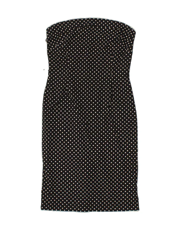 BAY Womens Strapless Dress UK 12 Medium Black Spotted Cotton