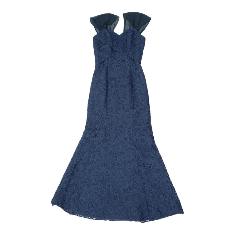 Hilary Morgan Womens Navy Floral Mermaid Prom Dress | Evening Gown Designer VTG