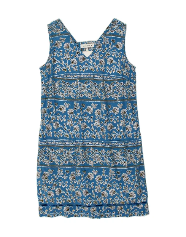 NEXT Womens Petite Sleeveless Shift Dress UK 10 Small Blue Floral Linen
