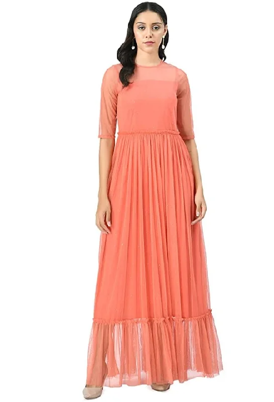 Bahrupiya Clothing Embellished 3/4 Sleeves Gown Dress