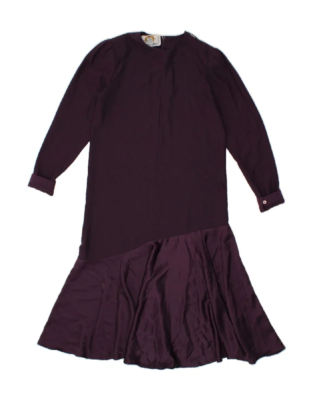 VINTAGE Womens Long Sleeve Drop Waist Dress UK 12 Medium  Purple Polyester