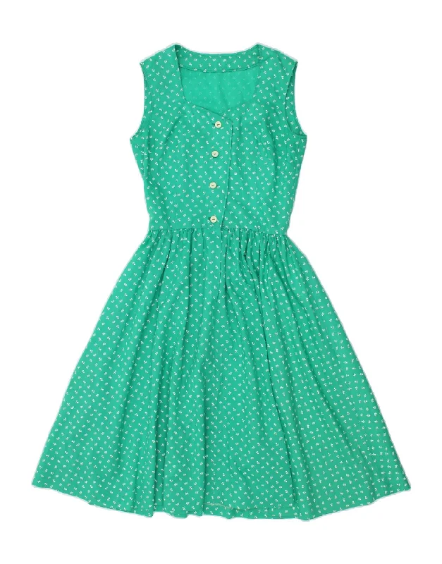 VINTAGE Womens Sleeveless A-Line Dress  UK 10 Small Green Floral