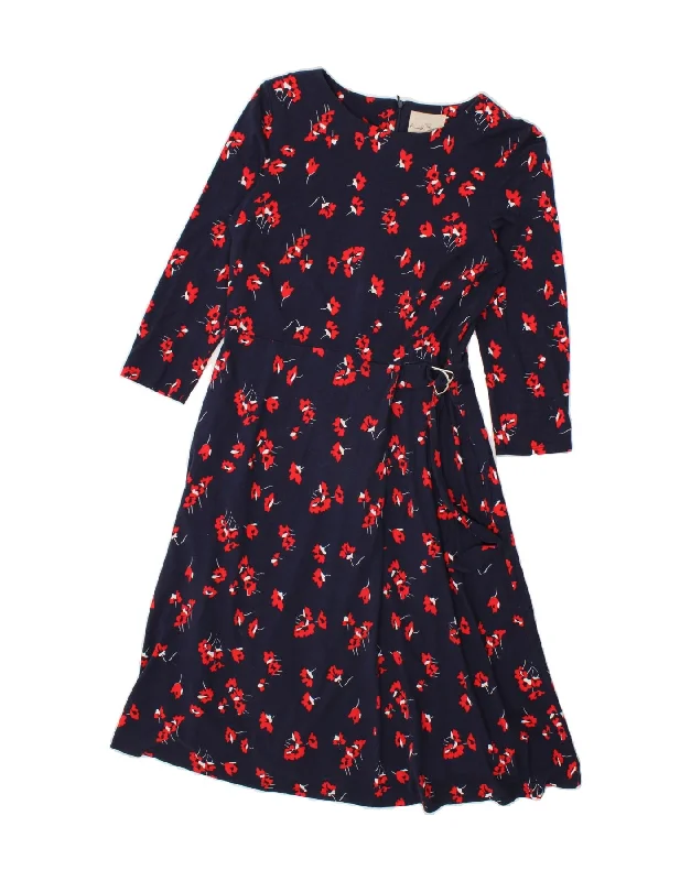 PHASE EIGHT Womens 3/4 Sleeve A-Line Dress UK 12 Medium Navy Blue Floral