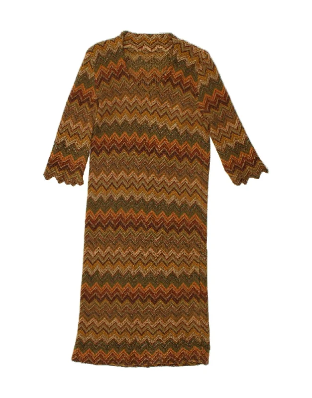 VINTAGE Womens 3/4 Sleeve Jumper Dress UK 16 Large Brown Chevron