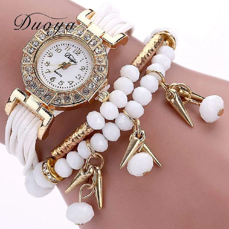 New Fashion Women Dress Watch - Pearl Crystal Stone Ladies Bracelet Watch