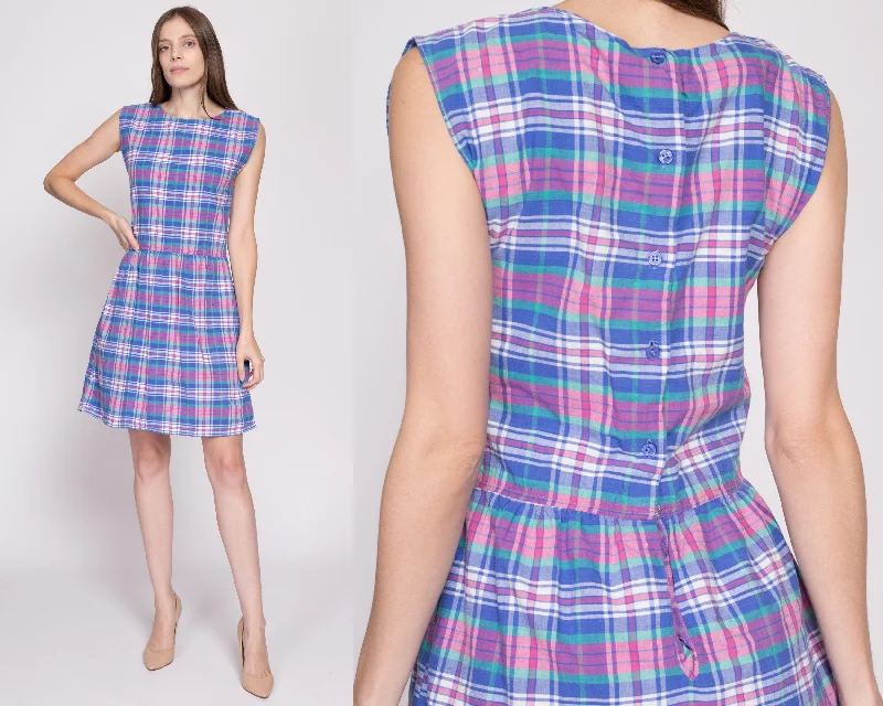 Small 90s Madras Plaid Drop Waist Dress