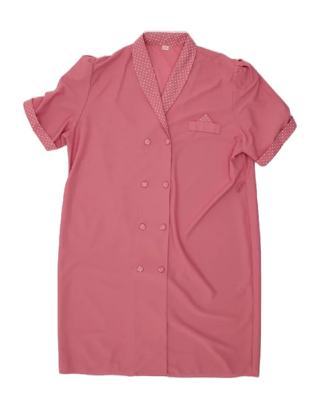 VINTAGE Womens Shift Dress UK 20 2XL Pink Polka Dot Polyester
