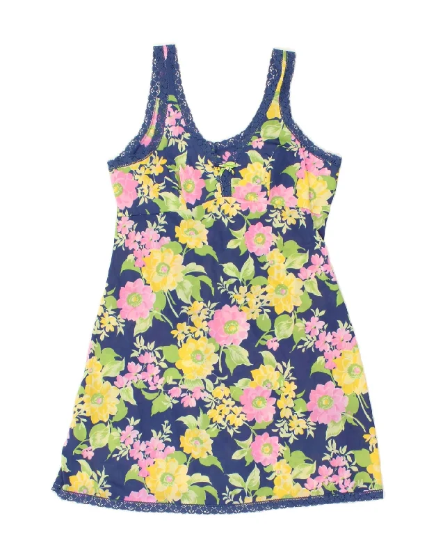 VINTAGE Womens Slip Dress UK 10 Small Blue Floral