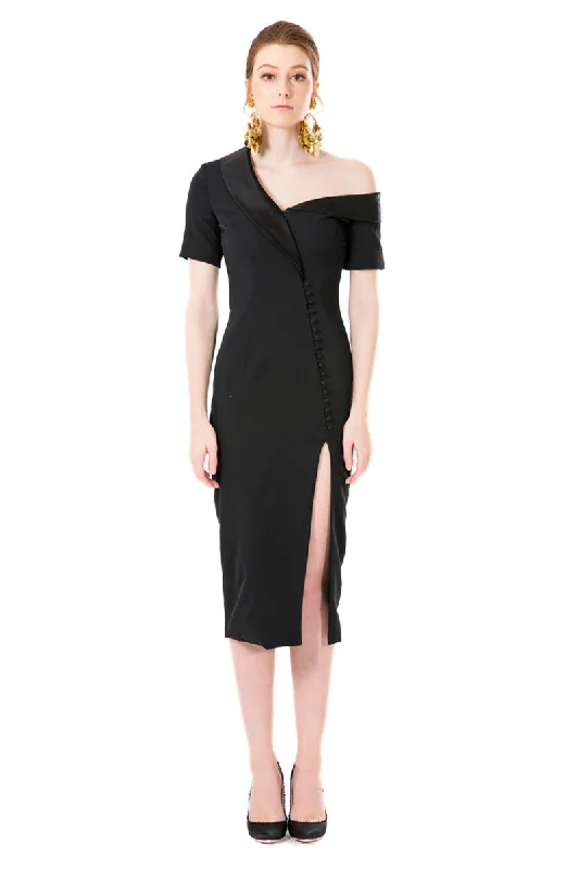 Asymmetrical Off Shoulder Side Slit Dress