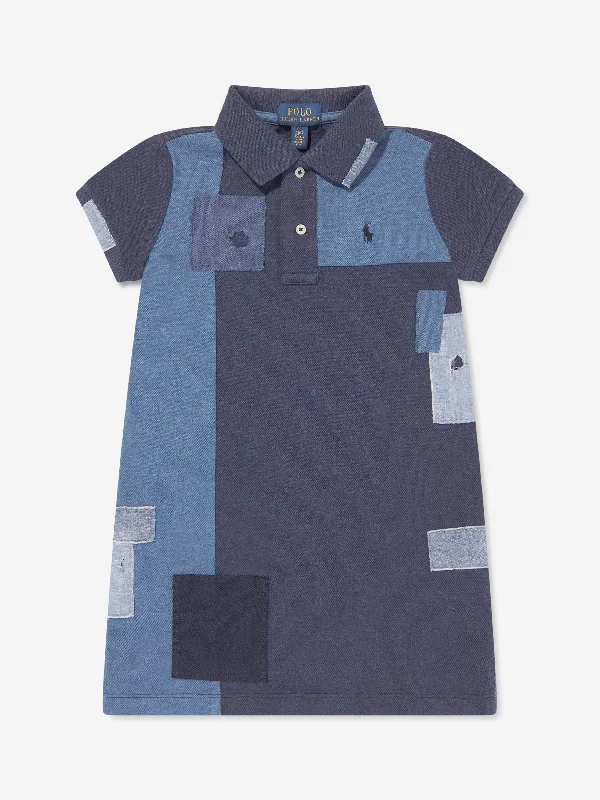 Ralph Lauren Girls Patchwork Polo Dress in Blue