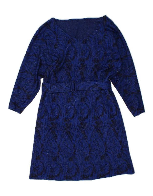 VINTAGE Womens Abstract Pattern Long Sleeve Jumper Dress UK 16 Large Blue