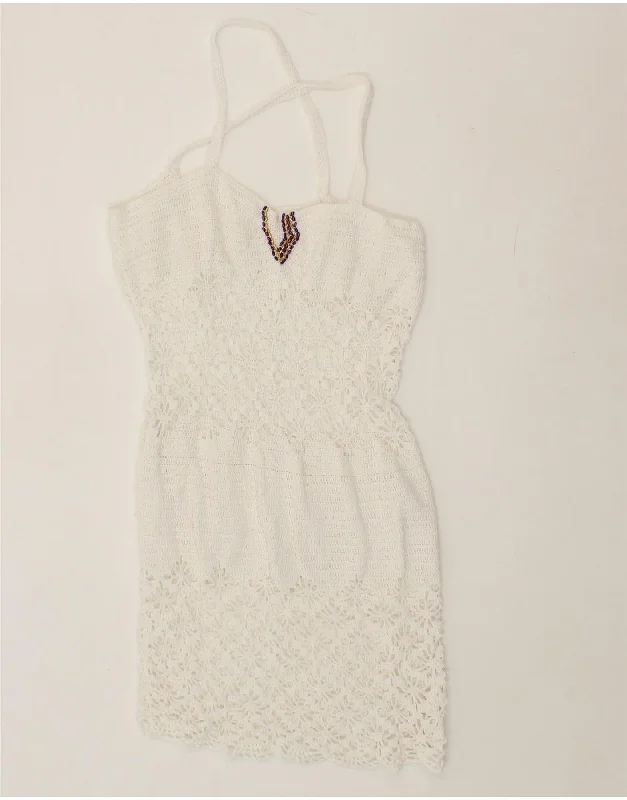 VINTAGE Womens Halter Dress UK 8 Small White Floral