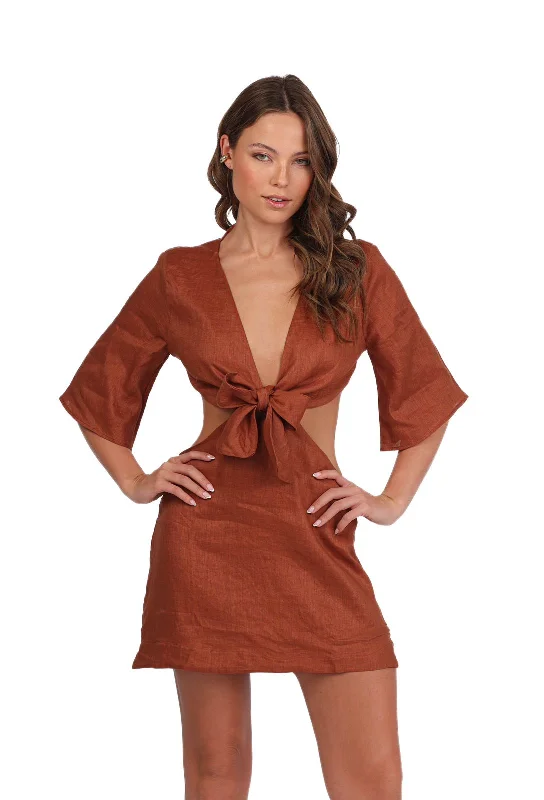 BRONZED LINEN DRESS
