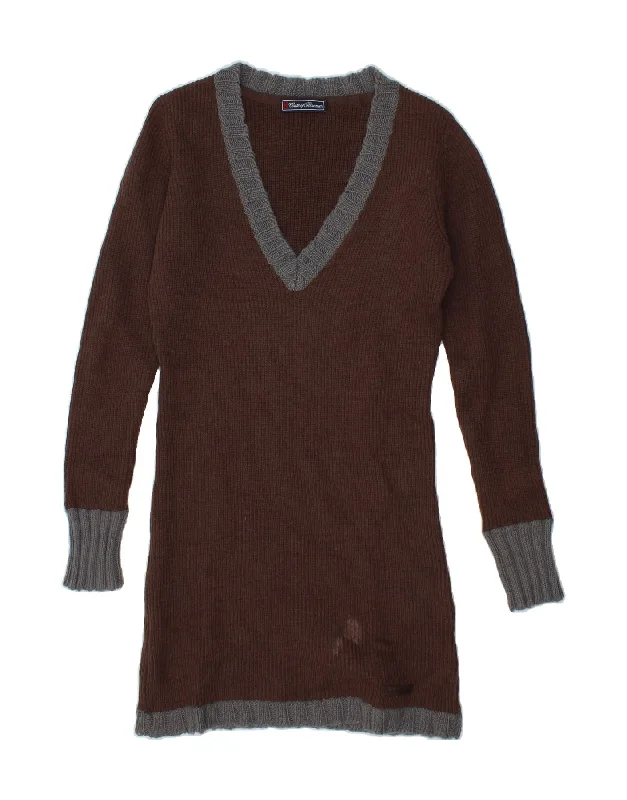 CONTE OF FLORENCE Womens Long Sleeve Jumper Dress UK 12 Medium Brown Wool
