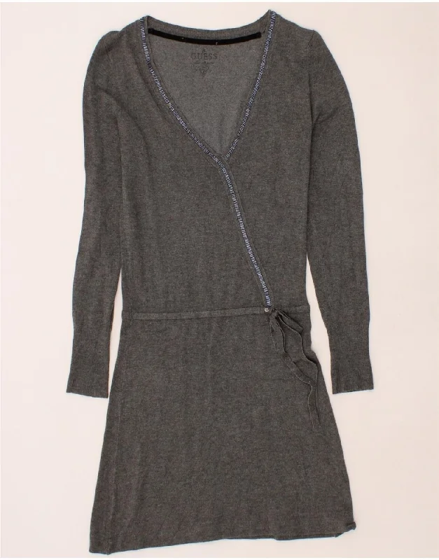GUESS Womens Long Sleeve Drop Waist Dress UK 8 Small Grey
