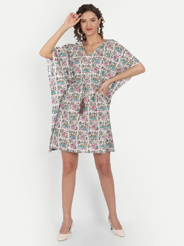 Animal Block Print Cotton Kaftan Dress