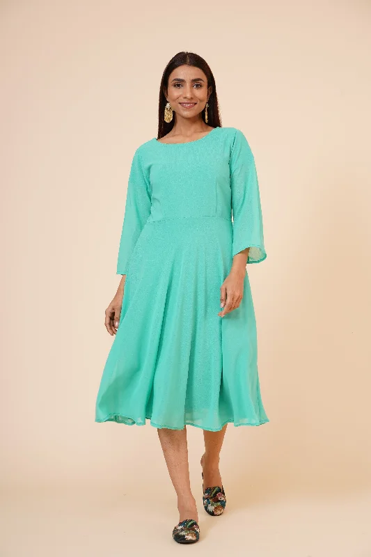 Women's Round Neck Georgette Party/ Casual Dress in Sea Green