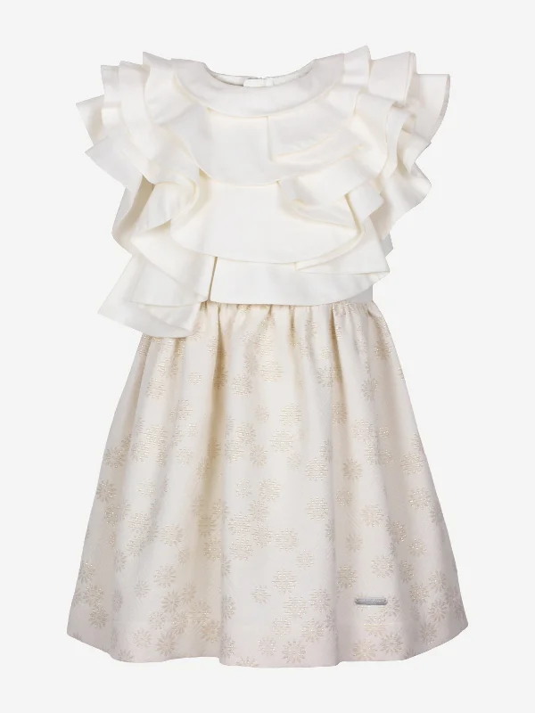 Jessie And James Girls Glissage Daisy Jacquard Dress in Gold