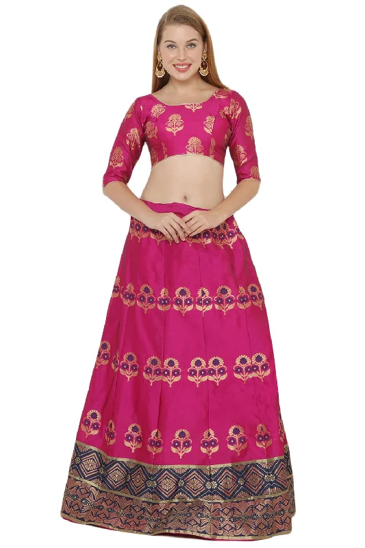 Art Silk Foil Print Lehenga Choli Dress Material In Pink And Blue
