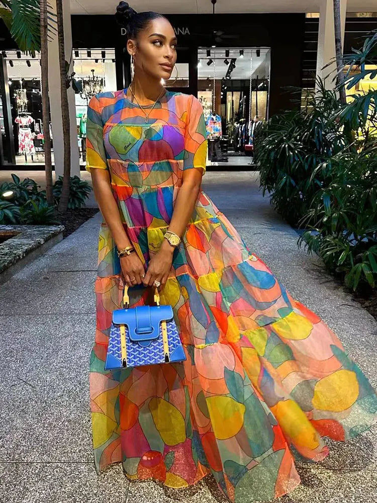 Sexy Print Birthday Party Beach Mesh Sheer Dress Long Big Swing See Through Night Club Outfits Evening Gowns Women Prom Dresses Sexy Print Birthday Party Beach Mesh Sheer Dress Long Big Swing See Through Night Club Outfits Evening Gowns Women Prom Dresses