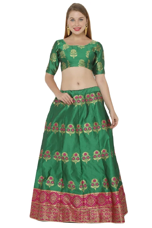 Art Silk Foil Print Lehenga Choli Dress Material In Green And Pink