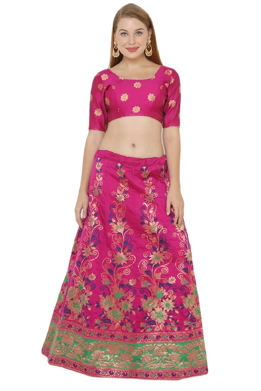 Art Silk Foil Print Lehenga Choli Dress Material In Pink And Green