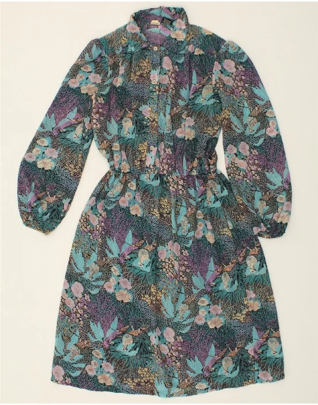 VINTAGE Womens A-Line Dress UK 12 Medium  Multicoloured Floral Rayon