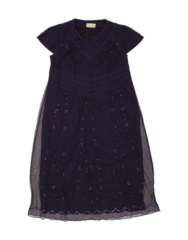 ANN HARVEY Womens Short Sleeves Basic Dress UK 22 3XL Navy Blue Floral