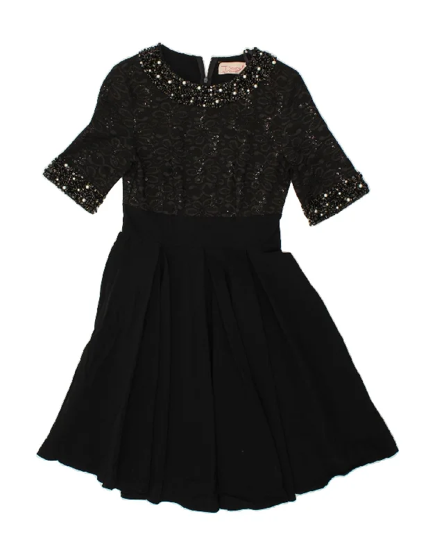 VINTAGE Womens A-Line Dress UK 12 Medium Black Cotton