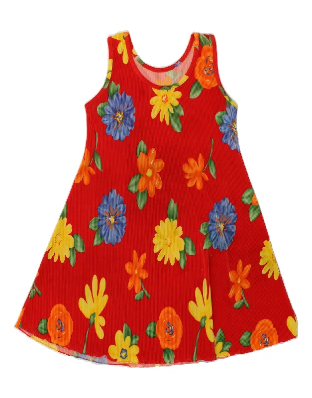 VINTAGE Womens Sleeveless Basic Dress UK 12 Medium Red Floral